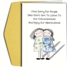 1 pieza Tarjeta de felicitación de amistad divertida con diseño de dibujos animados para el cumpleaños de la mejor amiga, tema de conversaciones hilarantes, tarjeta de cumpleaños personalizada personalizable con sobre para hermana y amigos, idioma inglés - Multicolor - Ver 8