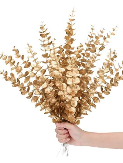5/10/30/70Pcs Gold Eucalyptus Stems Artificial Plants Faux Eucalyptus Branches Faux Eucalyptus Stem For Wedding Bouquet Boho Home Floral Arrangement Farmhouse Decor, Valentine Day, Gift Gifts Birthday Graduation