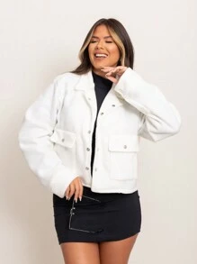 Women's Soft Fleece Bomber Jacket - White - View 2
