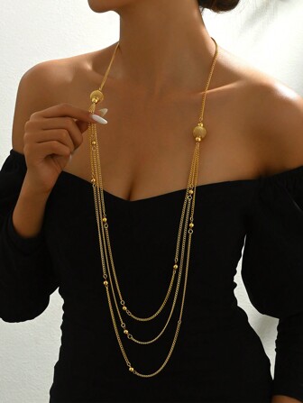 1pc Gorgeous Eid Al Fitr Premium Round Bead Tassel Long Necklace Sweater Chain Women's Wedding Party Accessories