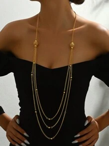 1pc Gorgeous Eid Al Fitr Premium Round Bead Tassel Long Necklace Sweater Chain Women's Wedding Party Accessories