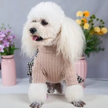 Vêtements pour animaux de compagnie, nouvelle tenue assortie salopette (combinaison avec robe à bretelles et pantalon), pied-de-poule classique, petit bouton en bois, convient aux petits chiens