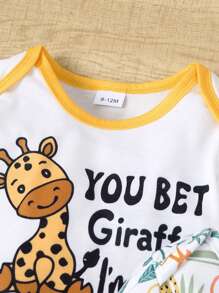 3pcs/Set Baby Boys' Cartoon Giraffe Print & Wildlife Full Body Print Long Sleeve Bodysuit, Fall Winter - Multicolor - View 3
