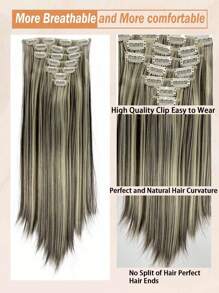 Set de 7 extensiones de cabello sintético de 18 a 32 pulgadas con clips, piezas de cabello negro gruesas y de aspecto natural - Resaltar Rubio - Ver 4