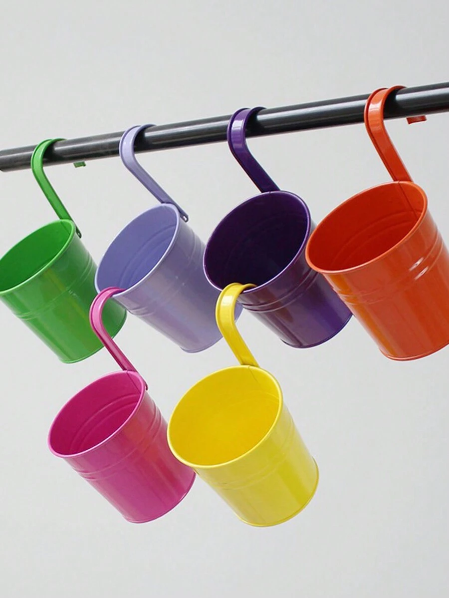 1 件金属铁悬挂花盆，阳台花盆带可拆卸挂钩，壁挂式水桶，多肉植物篮，适用于户外花园盆栽 - 彩色 - 查看 1