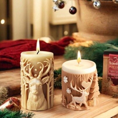 1pc Christmas Scented Candle Silicone Mold Christmas Tree Elk Diffuser Stone Diy Ornaments Mold Decorative Ornaments Plaster Mold Handmade Gift