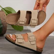 Stylish & Comfy Women's Open-Toe Cork Sandals: Double Row Adjustable Straps For Casual Outdoor Wear. - Màu be - Xem 10