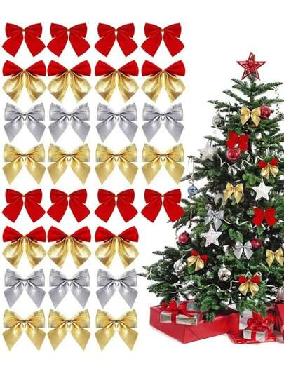 12Pcs Christmas Tree Bow, Christmas Decoration, Suitable For Home Decoration, Gift Wedding Bow Decoration, Christmas Tree Ornaments, Shooting Props,Christmas