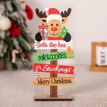 1pc Christmas Decoration, New Colorful Cartoon Letter Wooden Christmas Tree Ornament, Creative Santa Claus Holding Gift Wood Desktop Decor, Christmas Welcome Letter Sign Scene Decor, Event Theme Party Decoration, Room Decor, Farmhouse Decor,Christmas