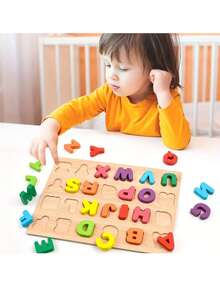 Rompecabezas de madera, bloques de construcción de educación temprana, aprendizaje de números y letras, juguetes Montessori, juguetes de aprendizaje del alfabeto, juguetes de rompecabezas para el reconocimiento temprano del alfabeto en la educación - Multicolor - Ver 7