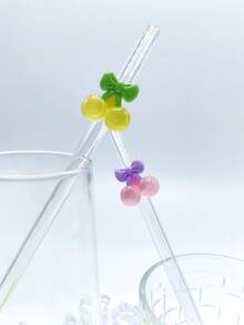 1 pieza Pajita de vidrio con forma de cereza en lazo lindo, antescaldante, reutilizable y transparente para té helado, jugo, leche, cócteles, bebidas frías y útiles escolares, de vuelta a clases - Estilo A - Ver 7