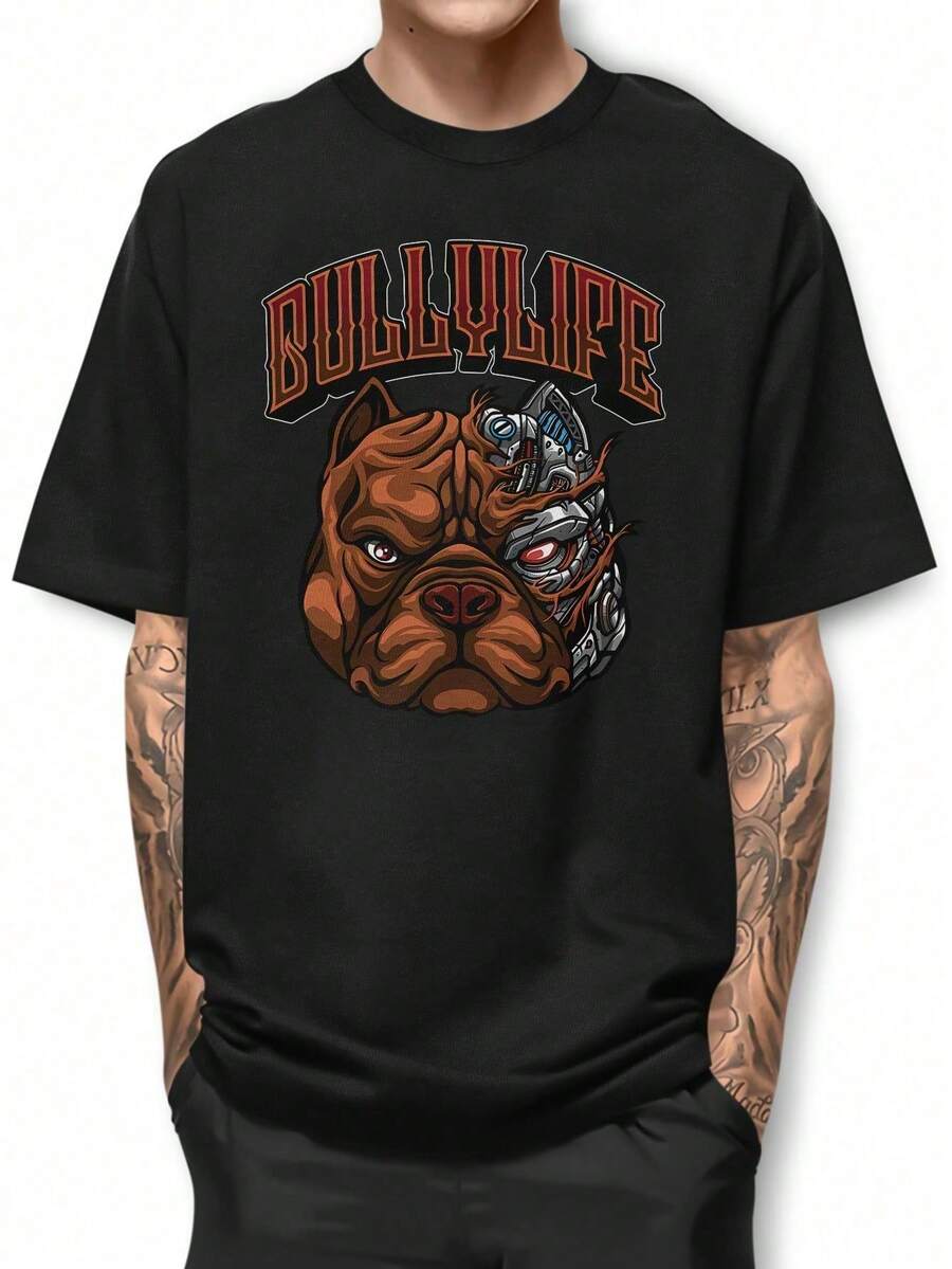 Pitbull Bullylife Basic T-Shirt 100% Cotton Shirt GPJ1 - 黑色 - 查看 1
