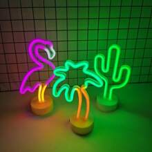1 pièce Enseigne au néon de cactus, palmier, flamant rose, décoration fonctionnant sur batterie USB ou piles pour chambre, maison, salle de jeux, mariage, cadeau vibrant (piles non incluses)