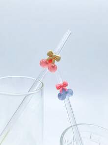 1 pieza Pajita de vidrio con forma de cereza en lazo lindo, antescaldante, reutilizable y transparente para té helado, jugo, leche, cócteles, bebidas frías y útiles escolares, de vuelta a clases - Estilo A - Ver 9