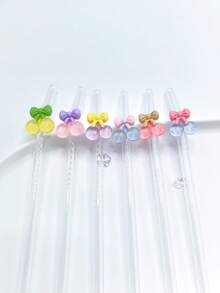 1 pieza Pajita de vidrio con forma de cereza en lazo lindo, antescaldante, reutilizable y transparente para té helado, jugo, leche, cócteles, bebidas frías y útiles escolares, de vuelta a clases - Estilo A - Ver 5