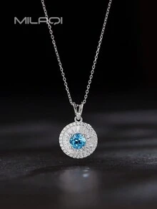 1 件 925 纯银和 18K 镀金天然托帕石项链，带圆形切割钻石，适合女士、派对和日常佩戴 - 銀色 - 查看 1