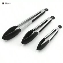 Red/Black Multi-Size Silicone Food Tongs, Kitchen Food Tongs, Stainless Steel Kitchen Grill Tongs, Steak, Bread, Heat Proof Grill Tongs. - One Size - View 10