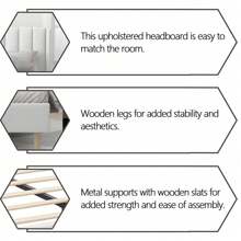Classic Upholstered Platform Bed Frame With Headboard,Mattress Foundation,Strong Wooden Slats Support,No Box Spring Needed - trắng - Xem 5