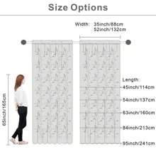 2pcs Sage Green Sheer Curtains With Embroidery Leaf Pattern,Rod Pocket Faux Linen Floral Semi Curtains Voile Window Curtains Kitchen Curtains,Drapes For Bedroom Living Room - Green - View 2