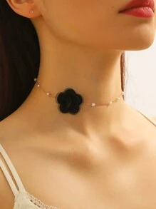 1pc Elegant Floral Pearl Chain Choker Necklace For Women, For Holiday, Birthday, Date, Ball, Party, Wedding, Vacation, Daily - Colorful - View 3