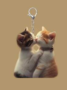 1 pièce Porte-clés en acrylique 2D chat de dessin animé, clip de sac à dos, pendentif cadeau pour amis, accessoires automobiles, accessoires de voiture, breloques de sac, sac d'école, accessoires gothiques Y2K, porte-badges avec support pour pièce d'identité, accessoires de voiture, breloques de sac