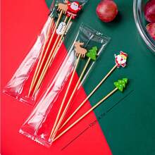 100 件圣诞水果/食物签，带雪花、驯鹿、圣诞老人、雪人形状的竹签，用于鸡尾酒、三明治和蛋糕的装饰 - 彩色 - 查看 5