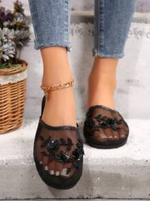 2025年秋季女款透气舒适柔软高腰徒步户外度假徒步休闲运动鞋春夏穆勒鞋 - 黑色 - 查看 5