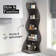 LITTLE TREE Corner Shelf, Modern 5-Tier Wall Corner Bookshelf, Stylish Corner Small Bookcase Storage Rack Plant Stand With Unique Shape For Living Room, Home Office - Grey - View 6