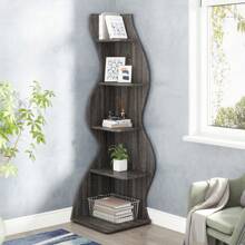 LITTLE TREE Corner Shelf, Modern 5-Tier Wall Corner Bookshelf, Stylish Corner Small Bookcase Storage Rack Plant Stand With Unique Shape For Living Room, Home Office - Grey - View 1