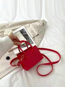 Elegant Solid Color Casual College Style Mini Handbag, Women, Angora Red - Red - View 5