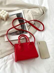 Elegant Solid Color Casual College Style Mini Handbag, Women, Angora Red - Red - View 4