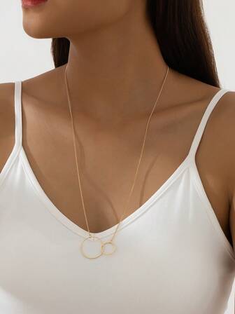 1 pieza Collar colgante minimalista de círculo de cobre con diseño geométrico circular y cruzado