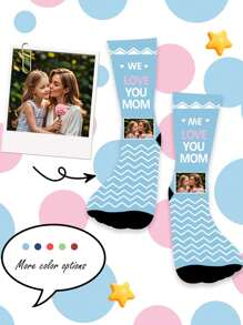 1 Pair Customized Face Print Crew Socks For Women, Put Any Face On Socks, Personalized Photo Socks, Funny Customized Mid-Calf Socks, Perfect For Valentine's Day, Birthday Gifts, Or Other Occasions. Personalized, Fun, Vibrant And Colorful, Creative Anime Cartoon Design, Holiday Gifts, Comfortable And Breathable, Enhancing Family Atmosphere, Fashionable, Suitable For Both Men And Women