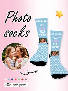 1 Pair Customized Face Print Crew Socks For Women, Put Any Face On Socks, Personalized Photo Socks, Funny Customized Mid-Calf Socks, Perfect For Valentine's Day, Birthday Gifts, Or Other Occasions. Personalized, Fun, Vibrant And Colorful, Creative Anime Cartoon Design, Holiday Gifts, Comfortable And Breathable, Enhancing Family Atmosphere, Fashionable, Suitable For Both Men And Women