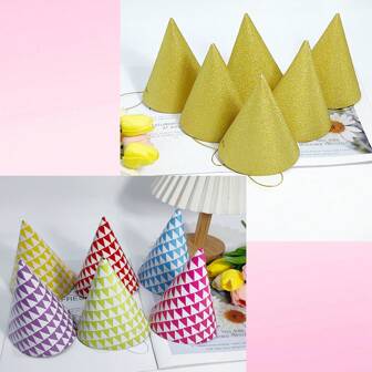 1set/1pc/3pcs/6pcs Assembled Party Hats For Birthday, Halloween, Christmas, Glitter Paper Hats,Christmas