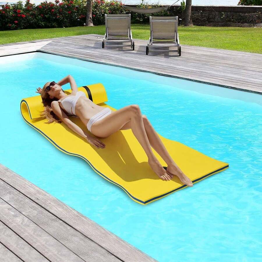 210x66cm Water Hammock With Pillow, Floating Bed Up To 70 KG Load Capacity, Roll-Up Floating Mat Made Of XPE, Swimming Raft Water Lounger For Pool Swimming Pool Sea - Yellow - View 1