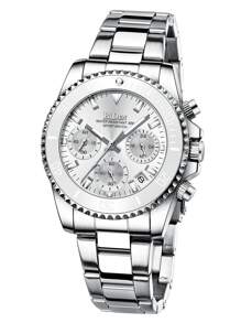 BIDEN 1pc Ladies' Watch, Chronograph, Waterproof, Calendar, Stainless Steel Strap, Stylish And Elegant Quartz Ladies' Watch+Free Steel Strip Cutting Tool+Free Box