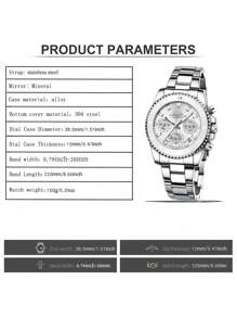 BIDEN 1pc Ladies' Watch, Chronograph, Waterproof, Calendar, Stainless Steel Strap, Stylish And Elegant Quartz Ladies' Watch+Free Steel Strip Cutting Tool+Free Box