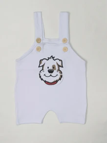 1 Piece Baby Girl Dungarees In Suedine With Fun Prints 100% Cotton - trắng - Xem 1