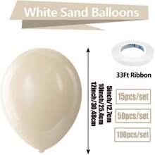 15/45/100PCS 5/10/12inch Sand White Balloons Latex Balloons Helium Balloons For Birthday Graduation Shower Wedding Holiday Party Decoration, White Ribbon,