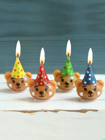 4pcs Cartoon Bear Birthday Cake Candles Cute Party Baking Supplies