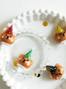 4 件套卡通熊生日蛋糕蜡烛可爱派对烘焙用品 - 彩色 - 查看 7