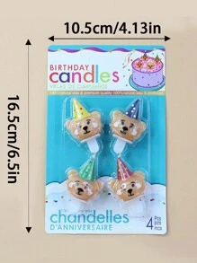 4 件套卡通熊生日蛋糕蜡烛可爱派对烘焙用品 - 彩色 - 查看 9