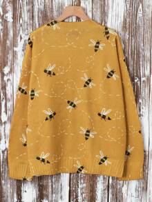 New Women's Casual Fashion Contrasting Bee Pattern Knit Sweater