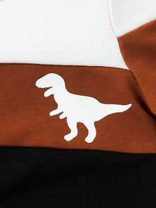 2 pezzi Set maglione a blocchi di colore con motivo a dinosauro e pantaloni per bambini maschi, stile casual scolastico per autunno/inverno