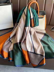 1pc Women Scarf Fashion Color Block Plaid Pattern Satin Lightweight Scarf Shawl, Suitable For Daily Life Accessories Women Winter Fall - Multicolor - View 3