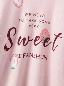 4pcs Young Girls Strawberry Fruit Print Long Sleeve Pajama Set, Cartoon Print Nightwear Set For Autumn And Winter