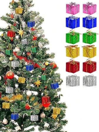 12/6 sztuk Mini Ręcznie Robione Pudełka Na Prezenty Świąteczne, Akcesoria Choinkowe, Dekoracje Na Imprezę Noworoczną, Stwórz Świąteczną Atmosferę, Jasnoróżowe Trójwymiarowe Gwiazdy, Dekoracje Wiszące, Dekoracje Sceniczne, Dekoracje Pokoju, Dekoracje Domu, Wiszące Dekoracje Okien, Dekoracje Na Imprezę Świąteczną, Boże Narodzenie