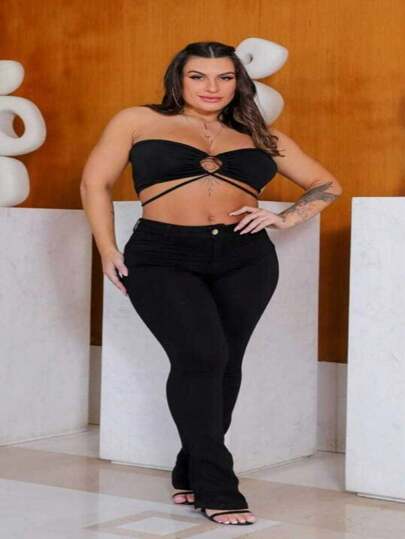 Calça Jeans Feminina Flare Super Skinny com alta elasticidade Elastano