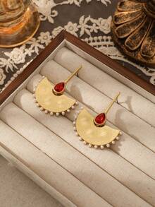 1 par de pendientes colgantes elegantes y únicos con forma de abanico de metal dorado, estilo minimalista bohemio, adecuados para uso diario, festivales, vacaciones, vestidos de fiesta, regalos, accesorios de joyería para mujeres - pendientes - Ver 9
